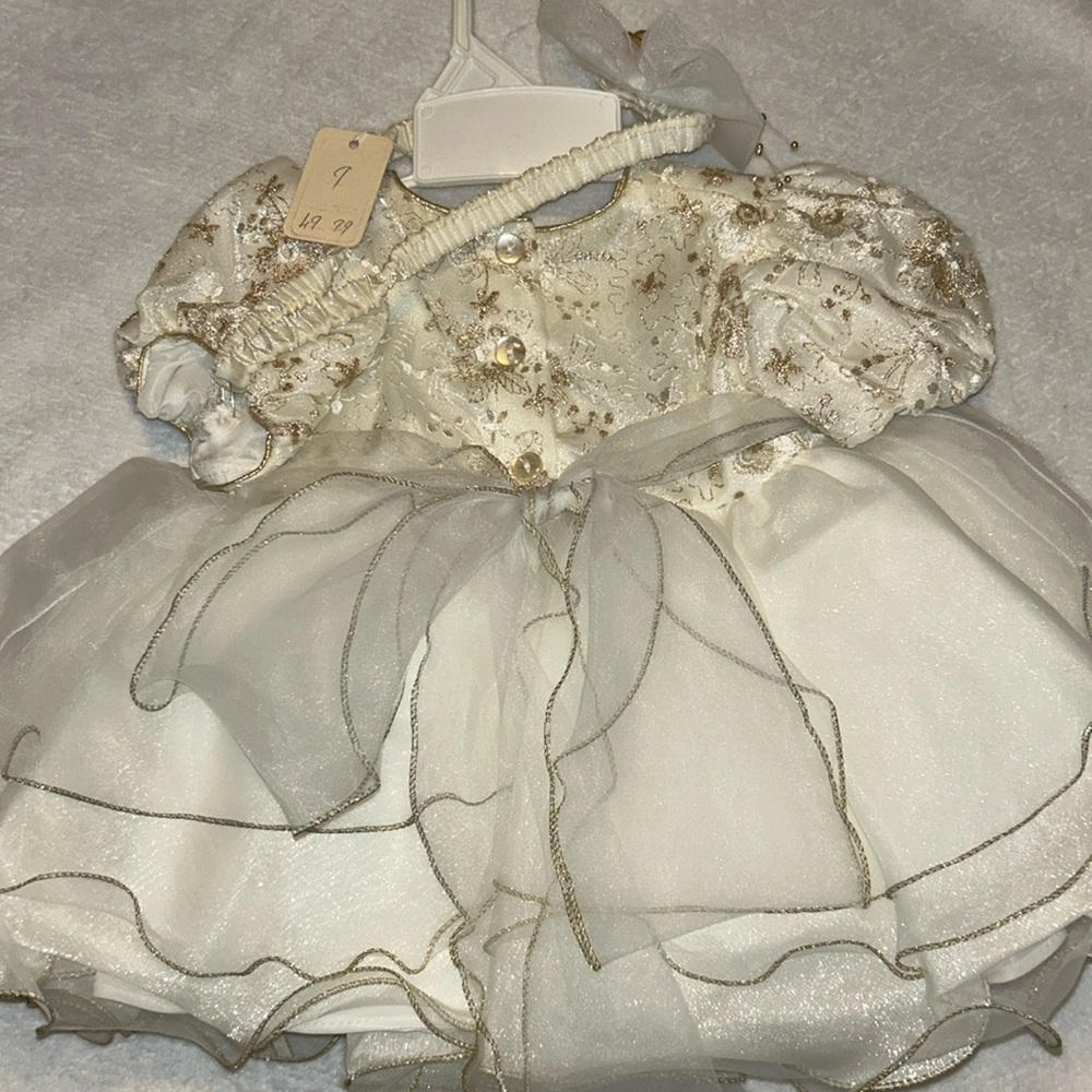 Cream & Gold baby girl dress NWT